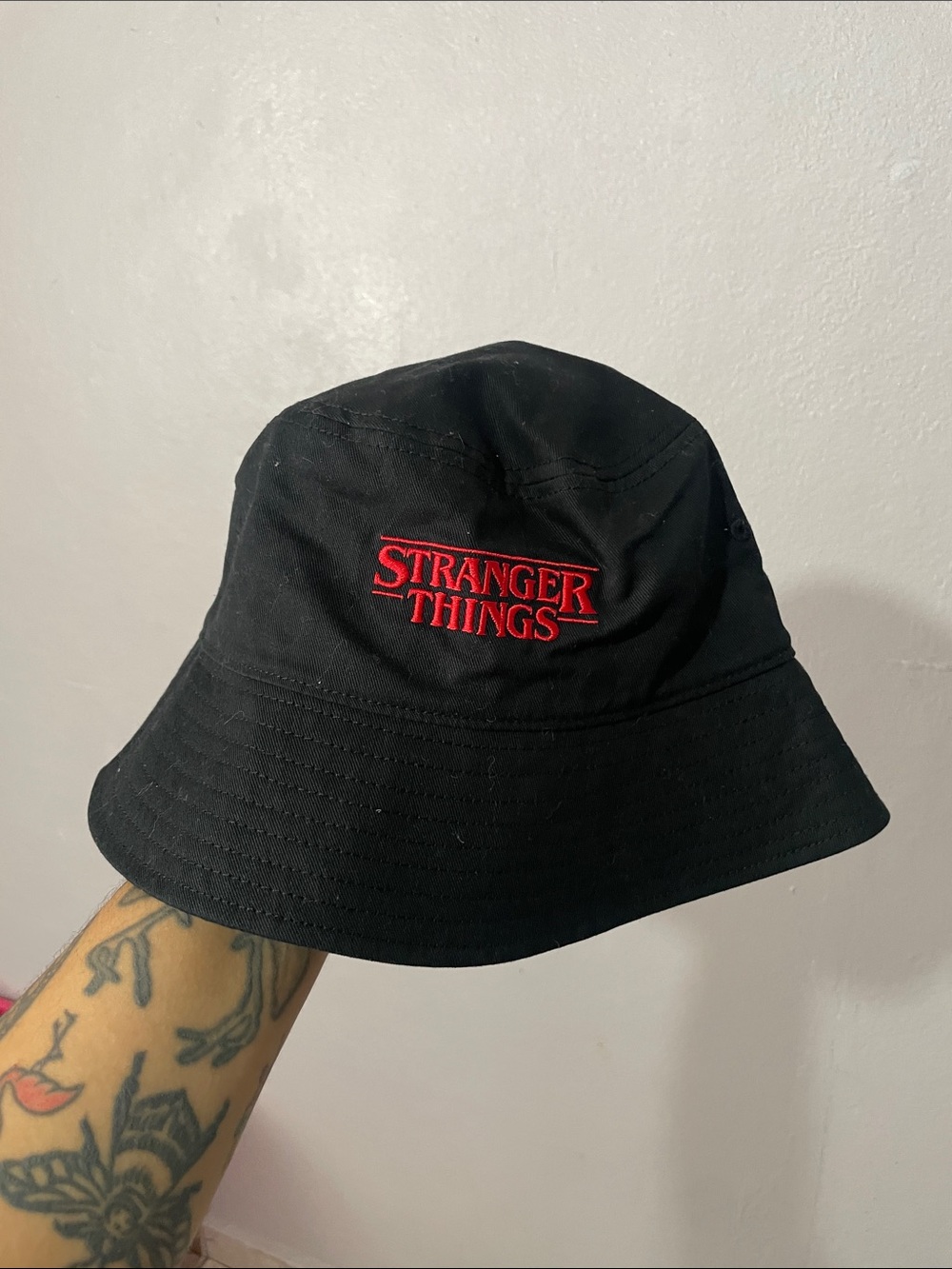 Stranger Things Black Bucket Hat with Red Logo